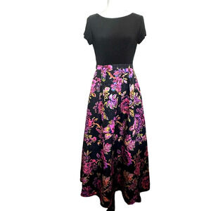 Adrinna Papell Dress‎ Floral Gown Black Pink Floral Metallic Jacquard Size 8